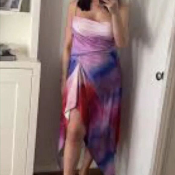 Zara Multi Color thin strap dress Asymmetrical hem line - Picture 4 of 10